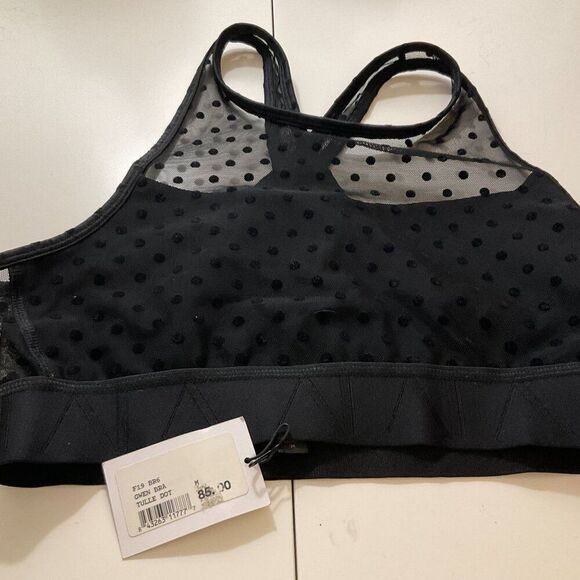 NWT Bandier Mesh Dot Sports Bra‎ Medium Black Polka Dot Racerback - Picture 2 of 3